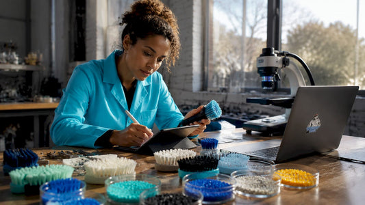 Scientist examining grooming brushes in lab