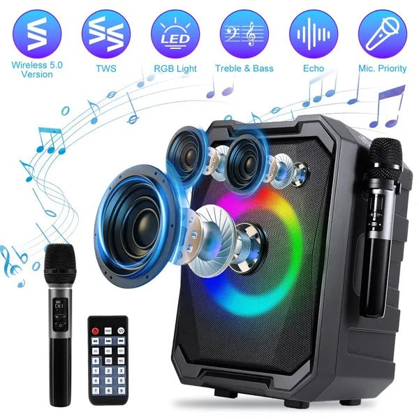 Portable Wireless Party Speaker with LED Light and Mics