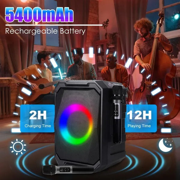 Portable Wireless Party Speaker with LED Light and Mics