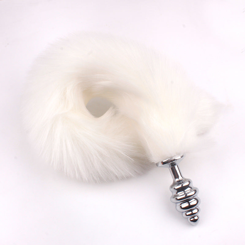 "Adult Spiral Rotating Fox Tail Anal Plug with Fur"