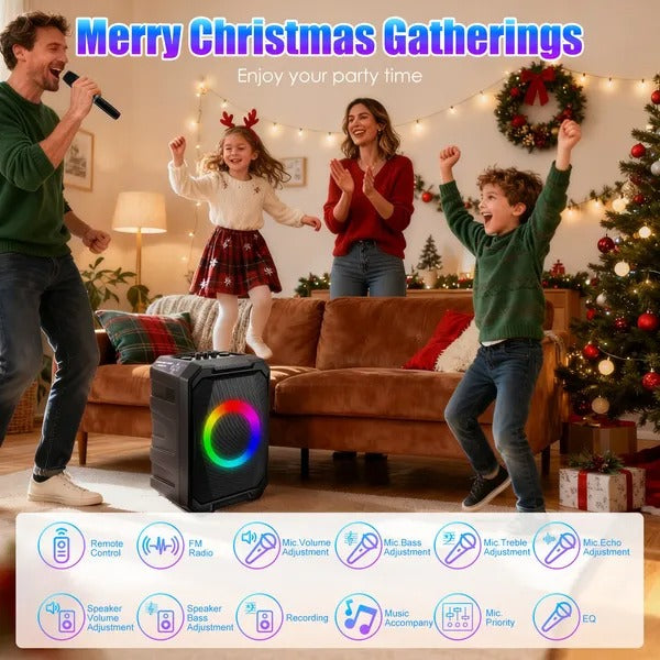 Portable Wireless Party Speaker with LED Light and Mics