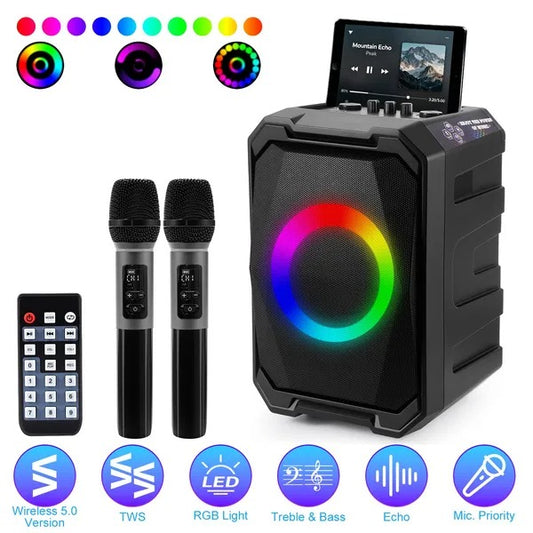 Portable Wireless Party Speaker with LED Light and Mics