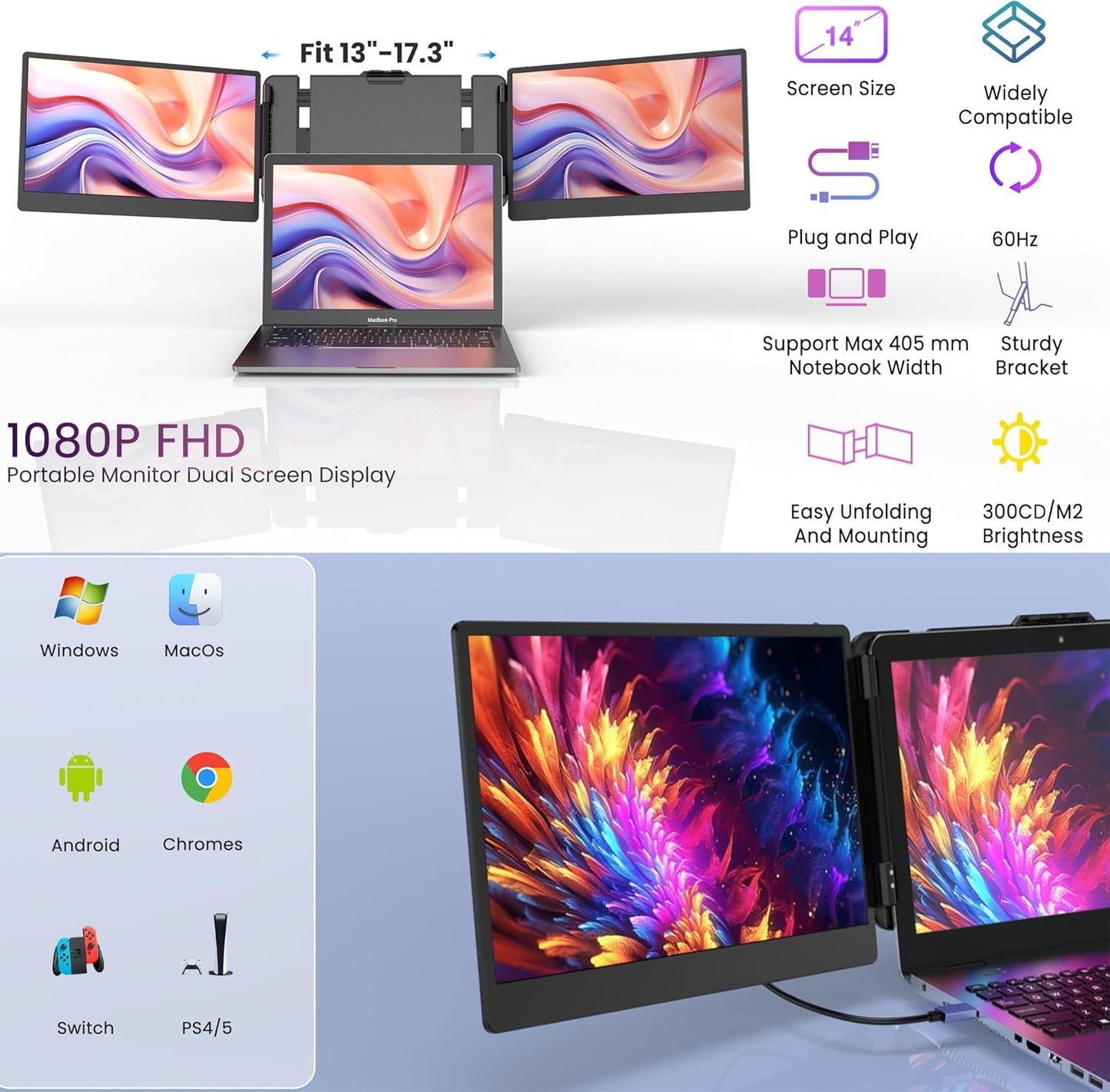 Laptop Screen Extender 14 Inch FHD IPS Portable