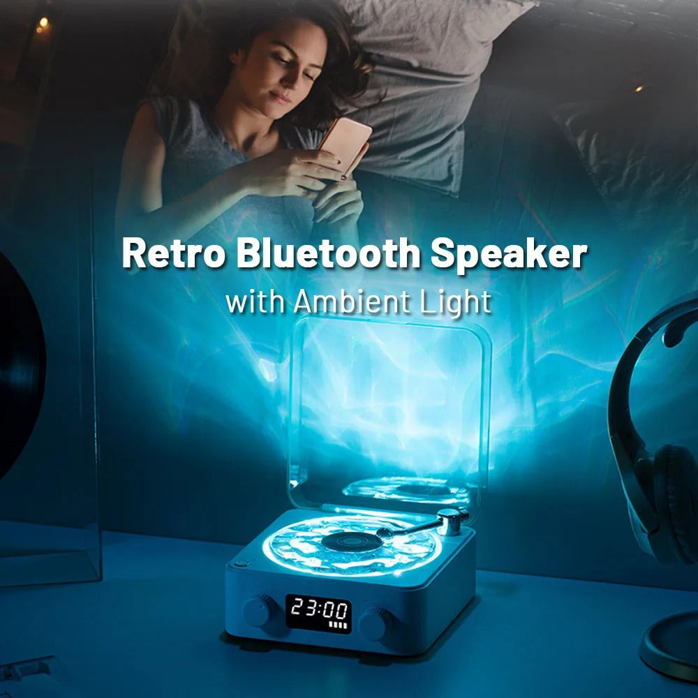 Retro Bluetooth Turntable Speaker with RGB Light & White Noise